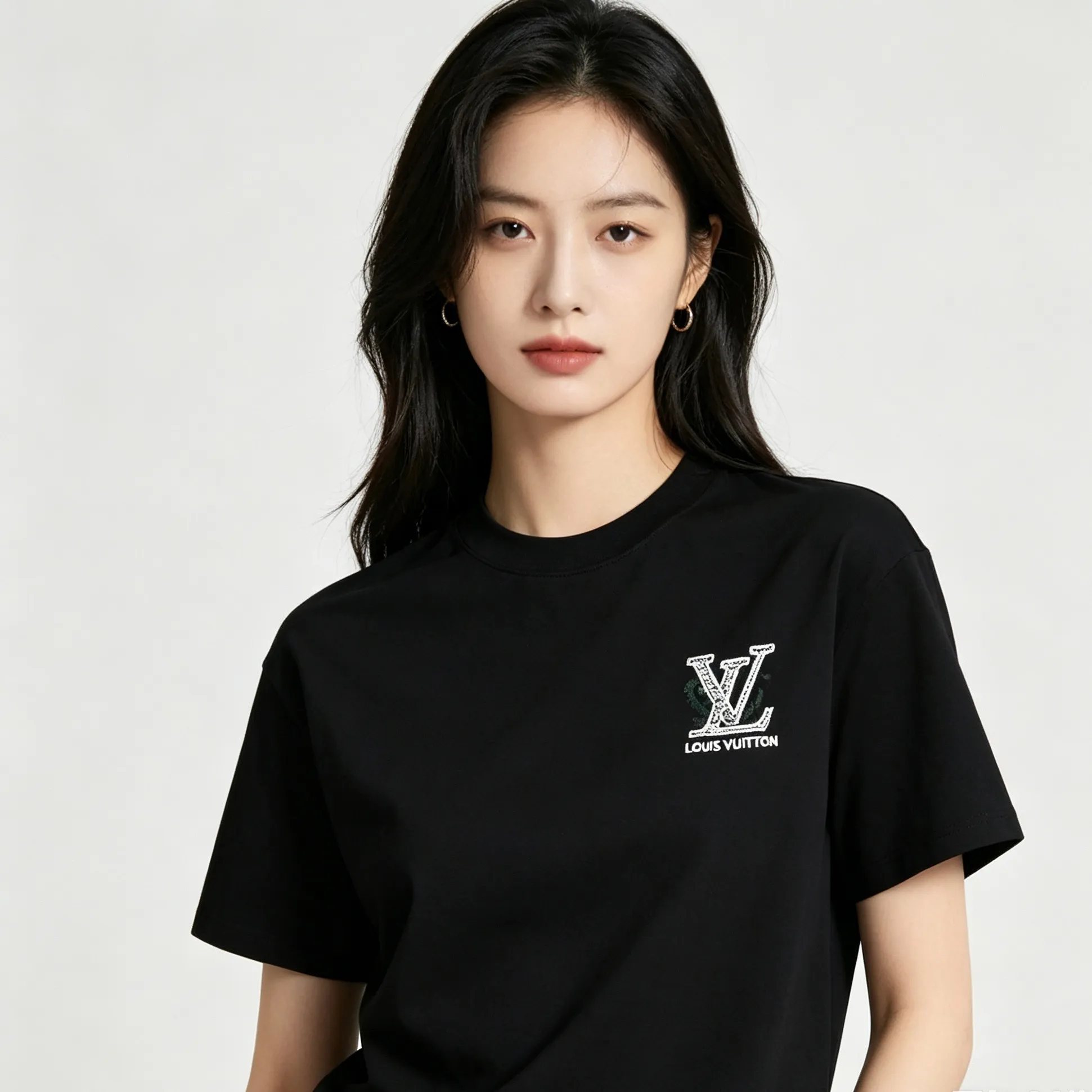 Louis Vuitton/Louis Vuitton inkjet presbyopic line logo embroidered short sleeves